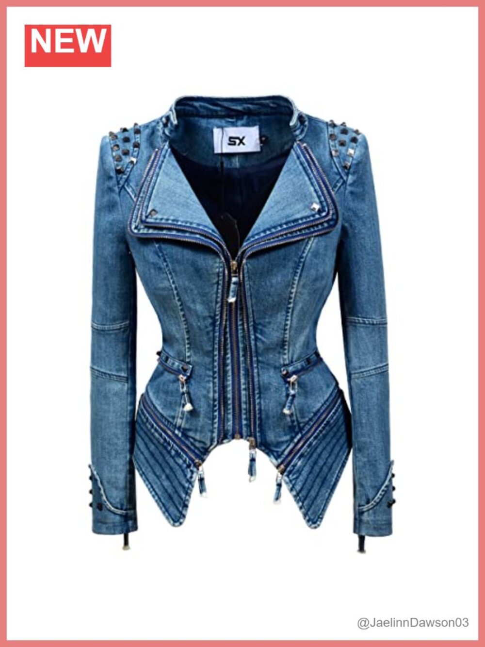 Women's Classic Denim Jacket Rivet Punk Dovetail Motorcycle